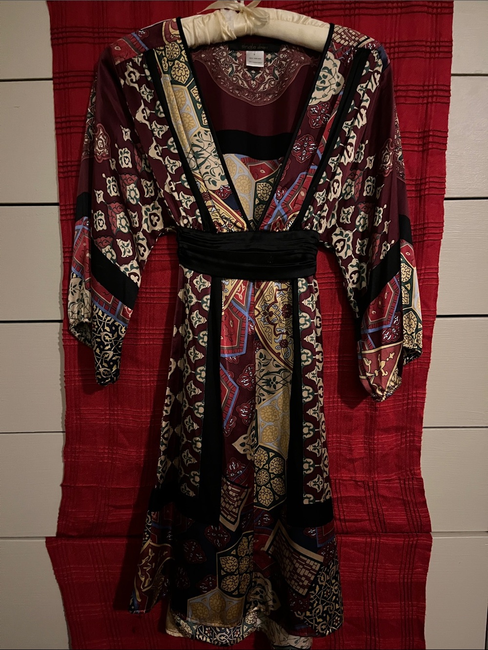 Bohemian Maroon Patterned V-Neck Dress